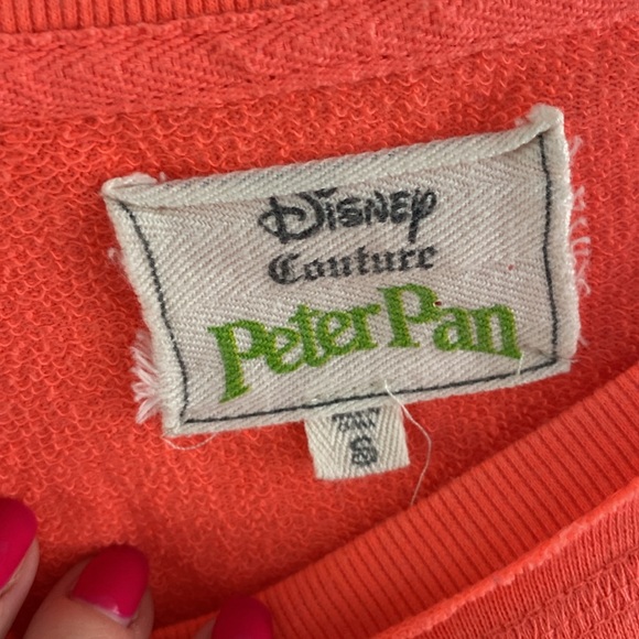 DISNEY COUTURE PETER PAN TINKERBELL fairy cropped sweatshirt neon sparkle S - Picture 2 of 5